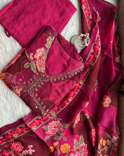 Red Awesome Embroidered Suit from Drpshippr, featuring intricate embroidery on vibrant red fabric, stylish and elegant for special occasions.