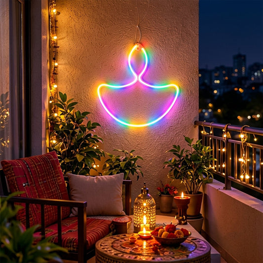 Wukusy multicolor LED diya shape hanging light for Diwali and home decor