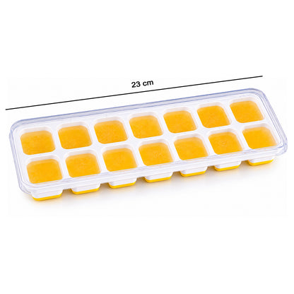 14 Cavity Ice Cube Tray With Lid Easy Release Ice Mold For Fridge Freezer (1 Pc)