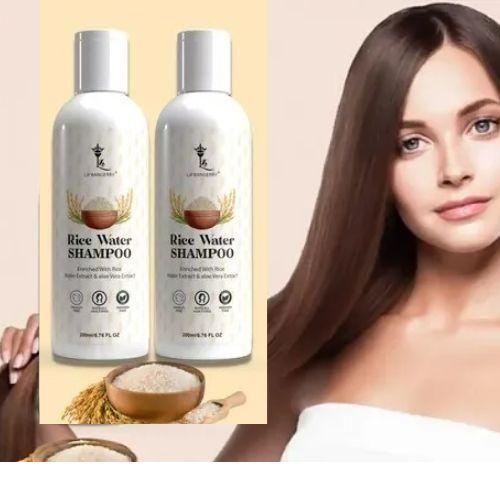 Drpshippr Rice Water Hair Shampoo pack of 2, sulfate and paraben free, in bottles with clear labels for healthy hair care.
