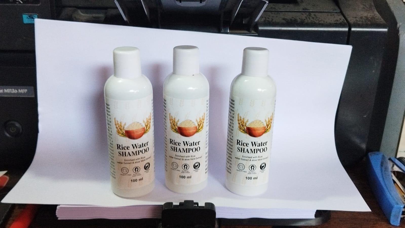 Drpshippr Rice Water Hair Shampoo, paraben and sulphate-free, in a pack of two, showing the shampoo bottles with rice water formula.
