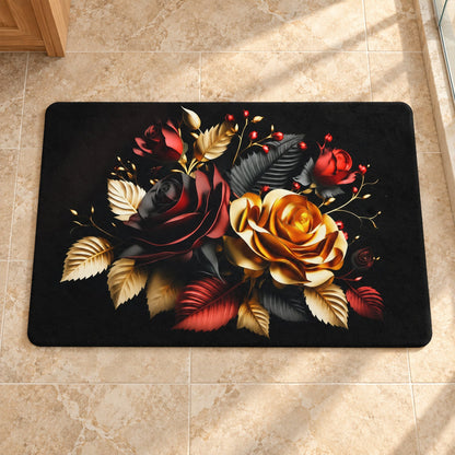 Decorative floral rose print bathroom floor mat by Wukusy, indoor use, 58x38 cm, featuring colorful rose design on soft fabric.