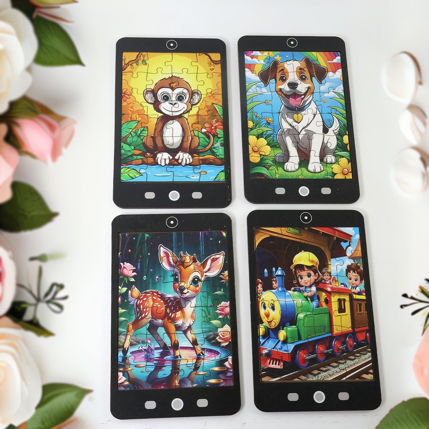 Kids Wukusy mini cartoon jigsaw puzzle featuring colorful mix of fun cartoon characters, perfect for children's toy collection.