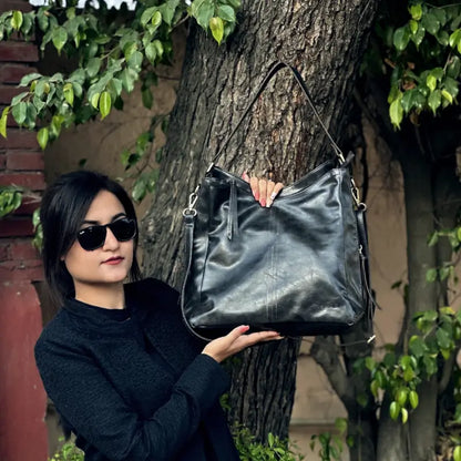 Black Vegan Leather Shoulder Bag | Spacious, Water-Resistant, Lightweight & Adjustable Strap
