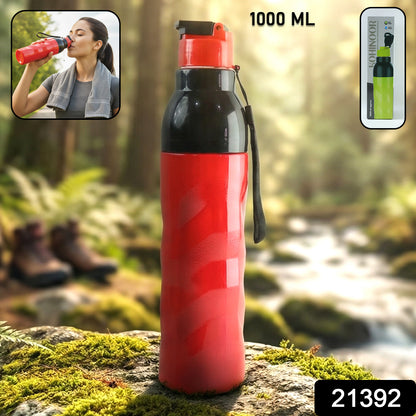 Wukusy plastic sports water bottle, 1000 ml capacity, clear with a screw-on lid, ideal for hydration during sports or workouts.