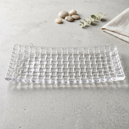 Transparent Glass Serving Tray 11 Inch Rectangular Basketweave Platter (1 Pc)