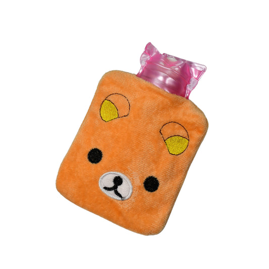 Orange Panda small hot water bag by Wukusy, with cover, for pain relief, neck, shoulder, hand, feet warmth, and menstrual cramps.