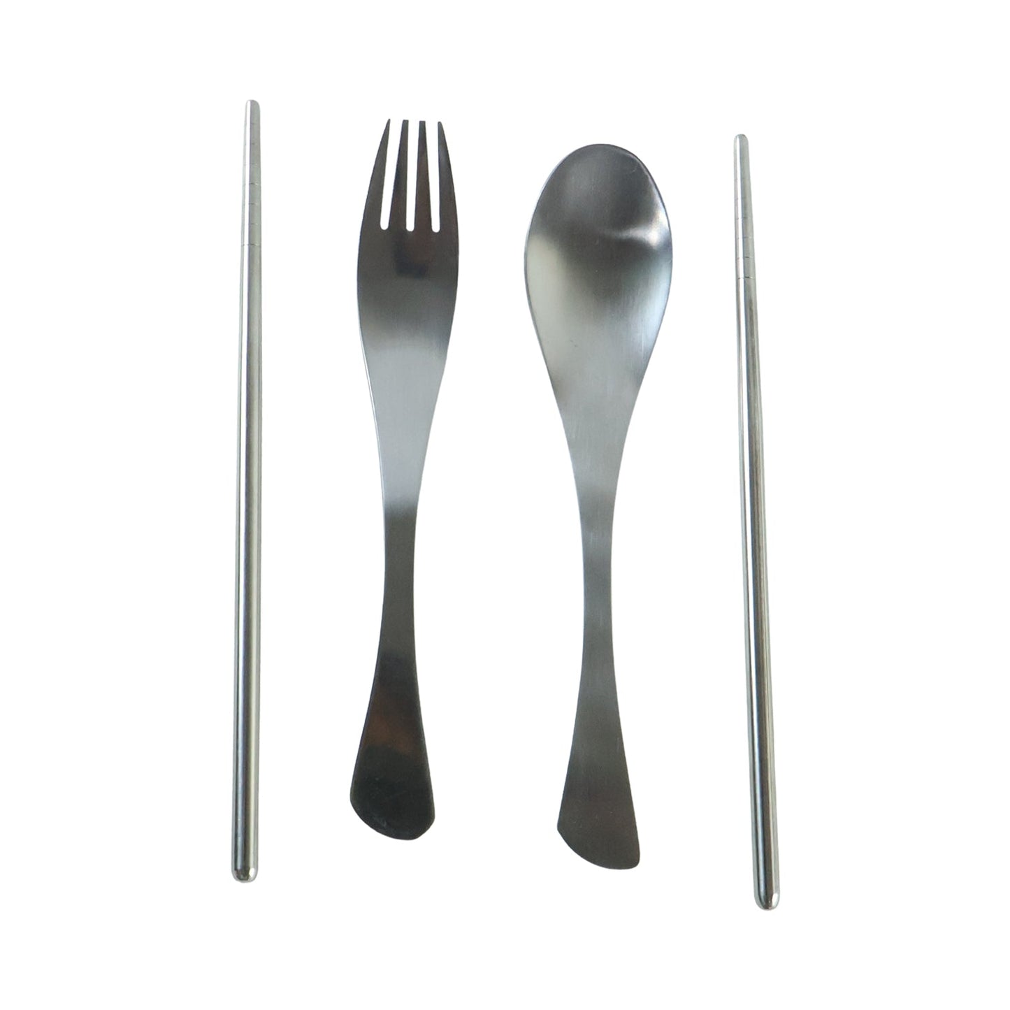 4-in-1 Portable Cutlery Set With Pouch Steel Spoon Fork And Chopsticks (1 Set)