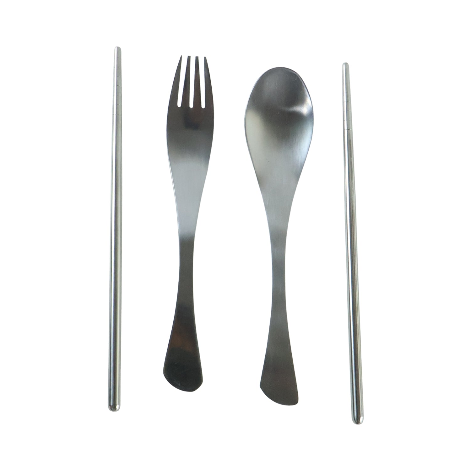 4-in-1 Portable Cutlery Set With Pouch Steel Spoon Fork And Chopsticks (1 Set)