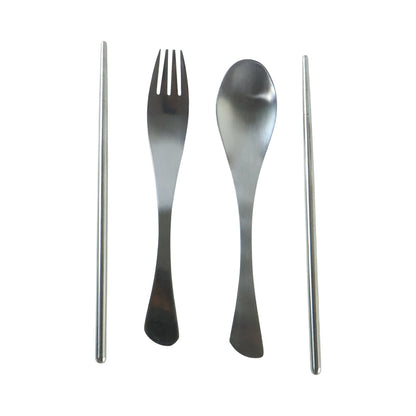 4-in-1 Portable Cutlery Set With Pouch Steel Spoon Fork And Chopsticks (1 Set)