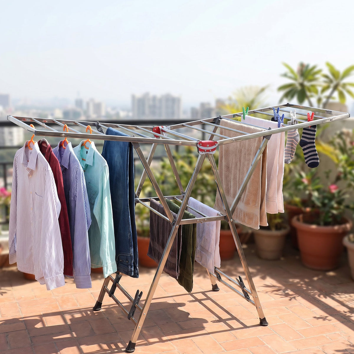 Heavy Duty Foldable Clothes Drying Rack With Wings For Indoor And Outdoor (1 Pc)