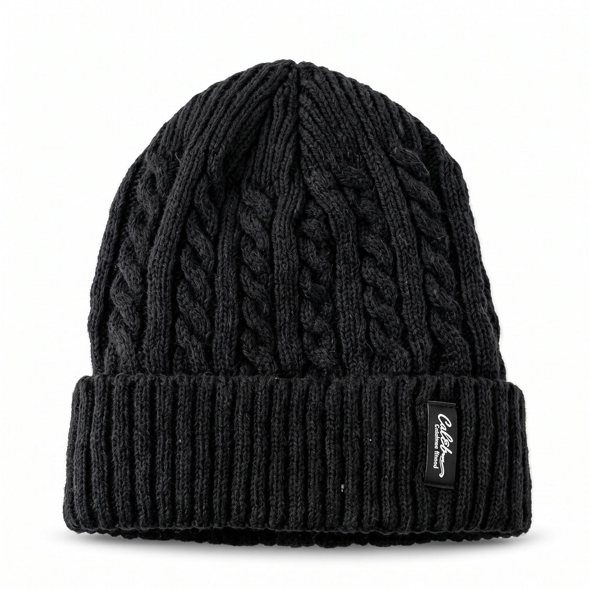 Wukusy winter cable knit beanie cap with fleece lining and folded ribbed cuff, cozy and warm for cold weather.