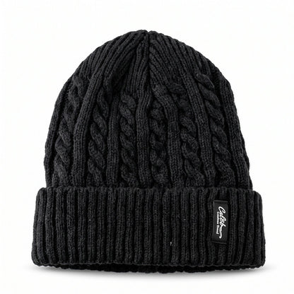 Wukusy winter cable knit beanie cap with fleece lining and folded ribbed cuff, cozy and warm for cold weather.