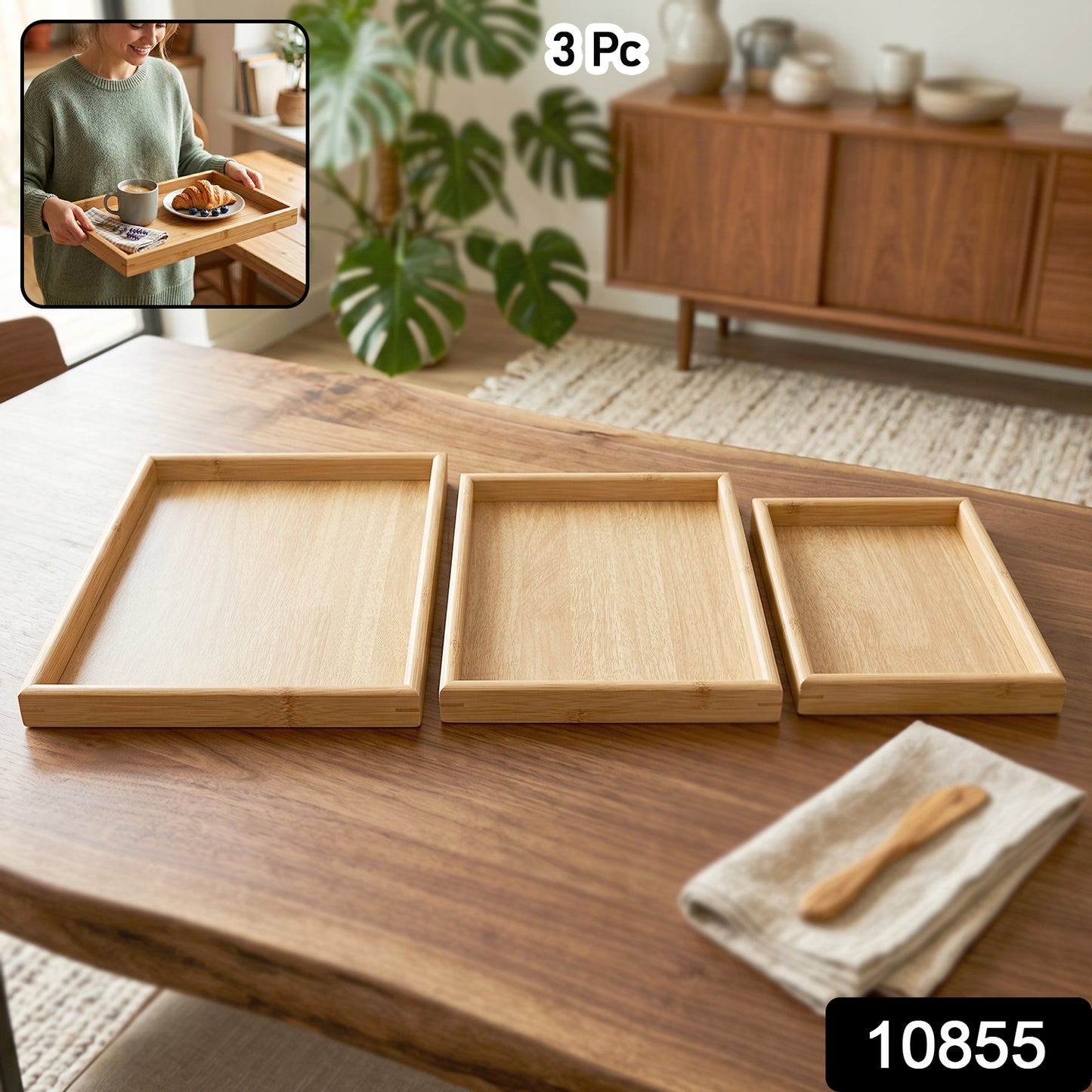 Wooden Finish Multipurpose Serving Tray Set (3 Pc)
