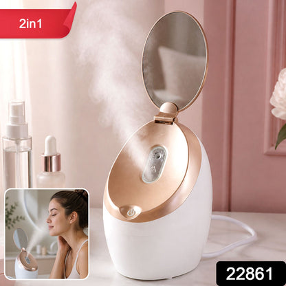 Electric Facial Steamer With Mirror For Deep Cleansing Hydration And Home Spa