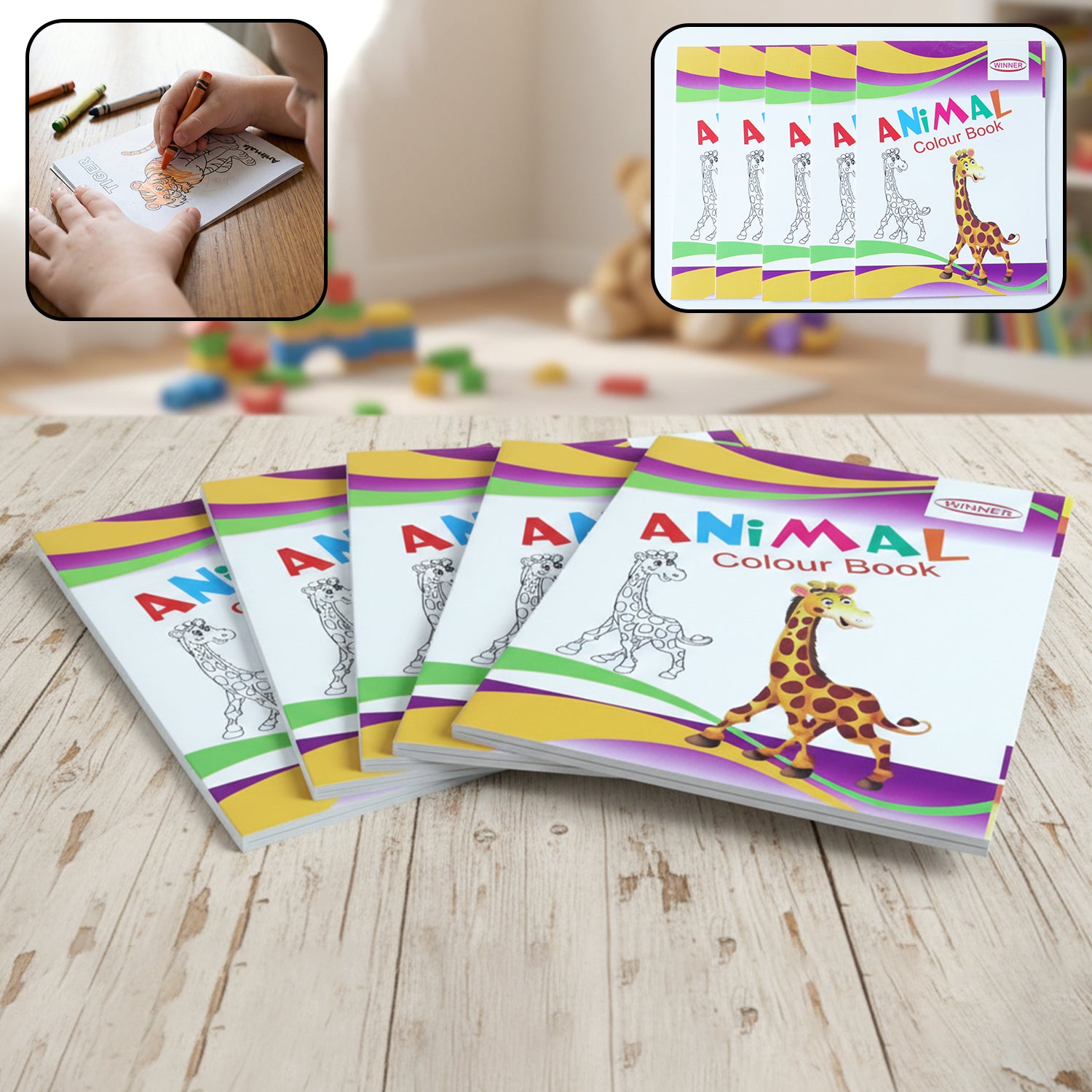 Kids Animal Theme Colouring Book Set ( 5 Pc   Mix Color Books)