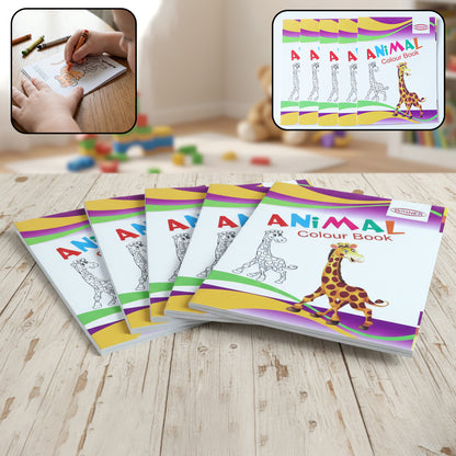 Kids Animal Theme Colouring Book Set ( 5 Pc   Mix Color Books)