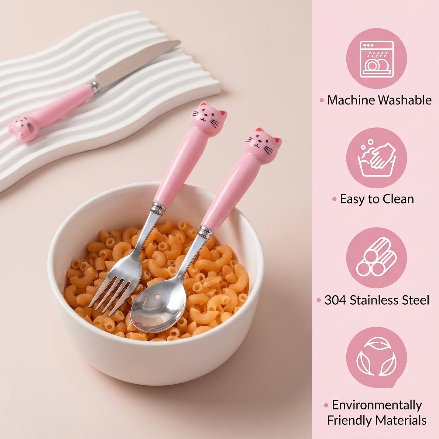 Kids Stainless Steel Cutlery Set 3 In 1 Fork Knife Spoon With Case (3 Pc Set)