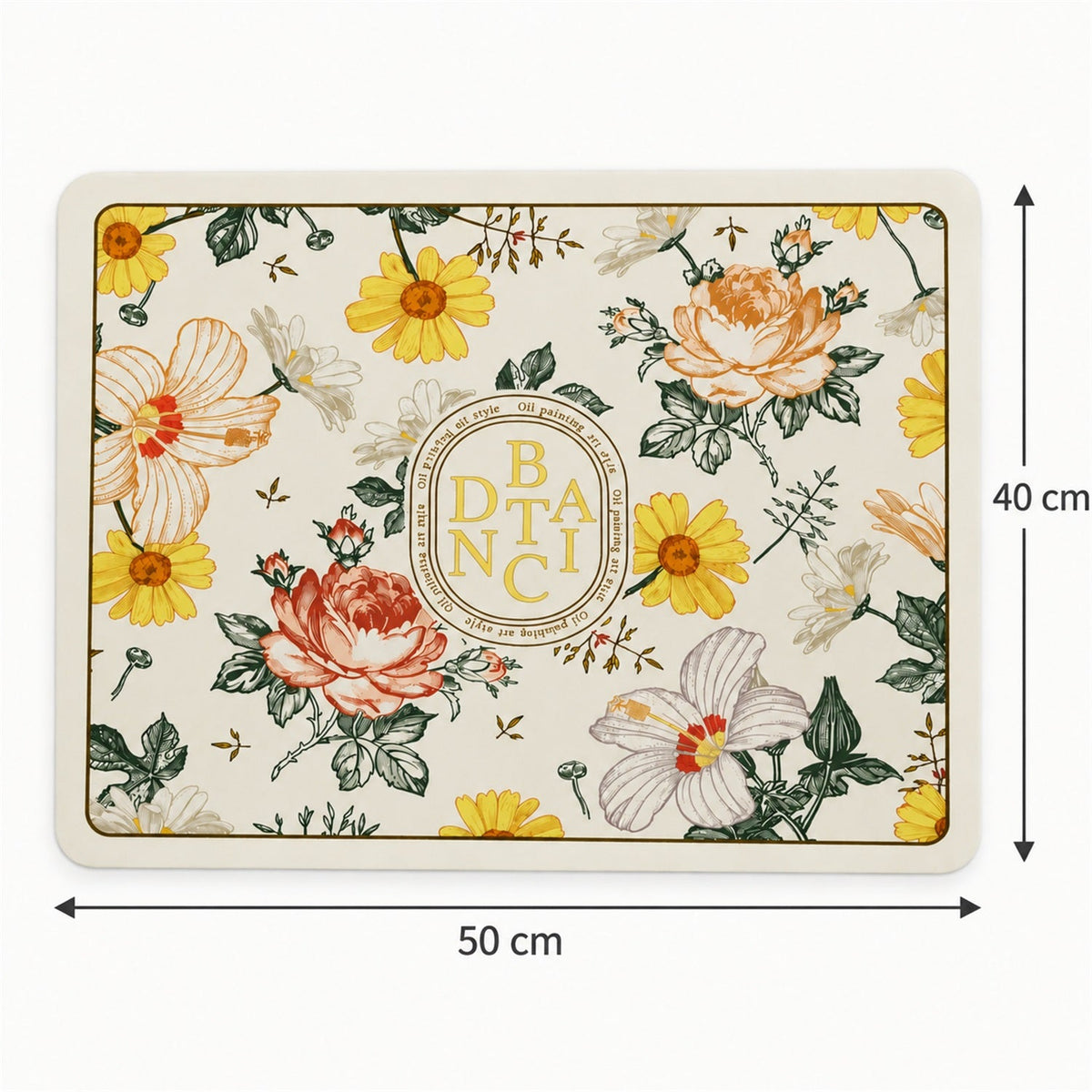 Wukusy floral print absorbent bathroom mat, quick-dry bath mat in 50x40 cm, featuring colorful floral design on soft fabric.
