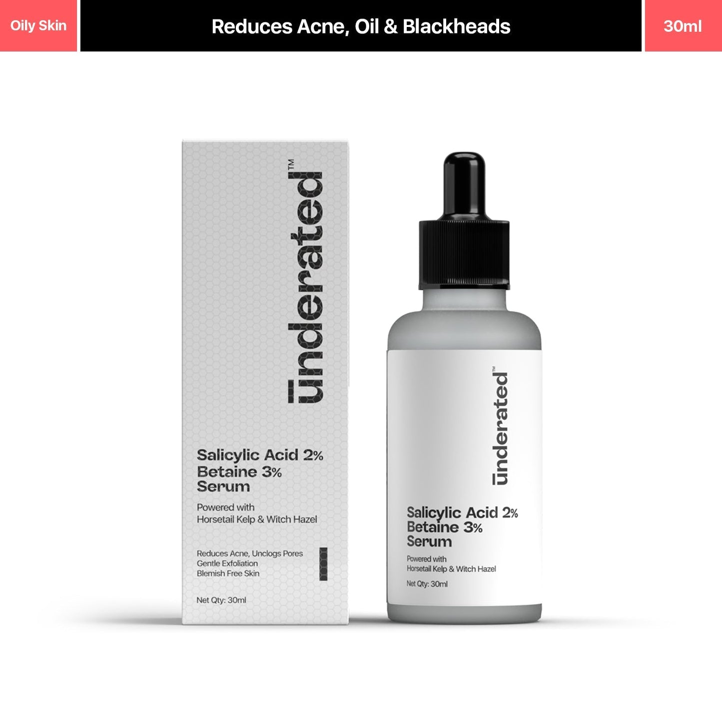 Drpshippr Salicylic Acid 2% and Betaine 3% serum bottle for acne reduction and blemish-free skin, 30ml in size.