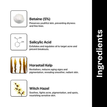 Drpshippr Salicylic Acid 2% and Betaine 3% serum bottle for acne reduction and clear, blemish-free skin, 30ml.