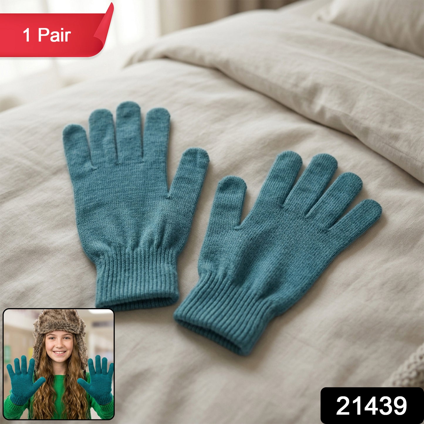 Pair of Wukusy warm winter knitted gloves for men and women, soft, stretchable, cozy for cold weather.