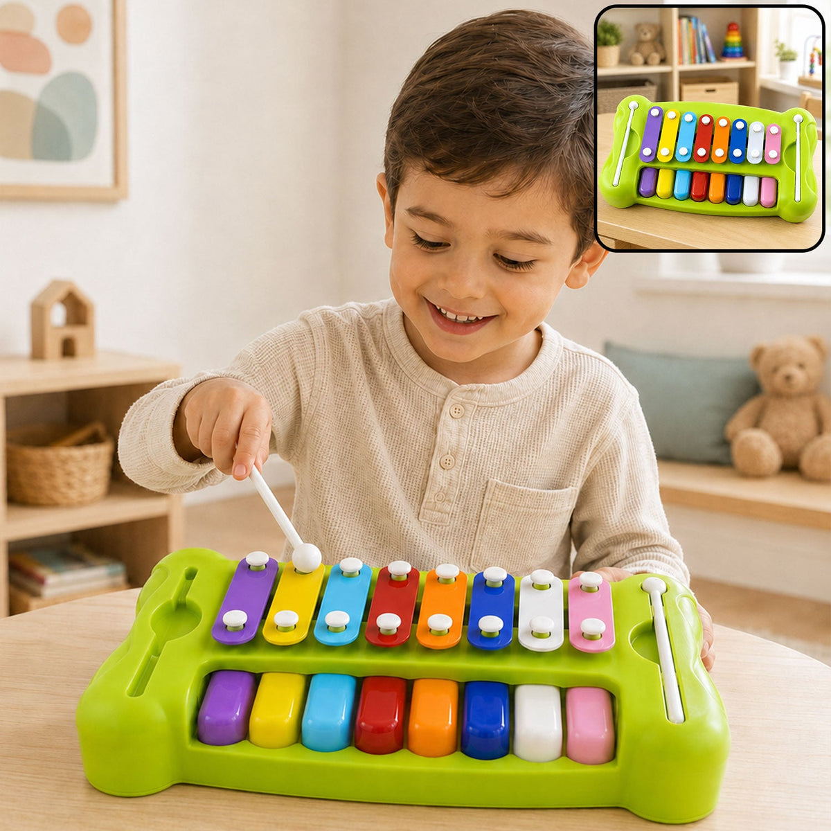 Kids Piano Xylophone Musical Toy With Keyboard And Mallets For Creative Learning