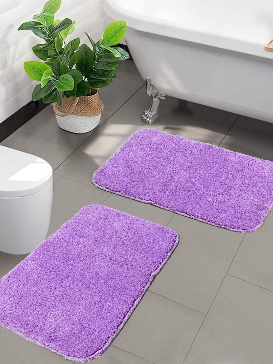 Seasons Microfiber Anti-Skid Bath Mat Pack of 2, Purple