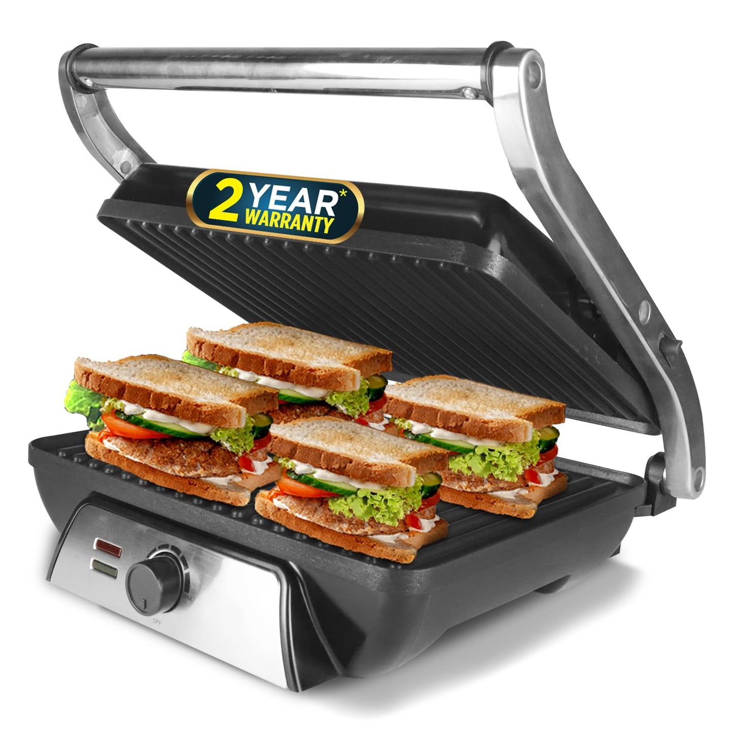 iBELL SM1201G Sandwich Maker, Electric, Floating Hinges, 4 Bread Big Size, Grill and Toast  (Silver, Black)