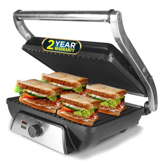 iBELL SM1201G Sandwich Maker, Electric, Floating Hinges, 4 Bread Big Size, Grill and Toast  (Silver, Black)