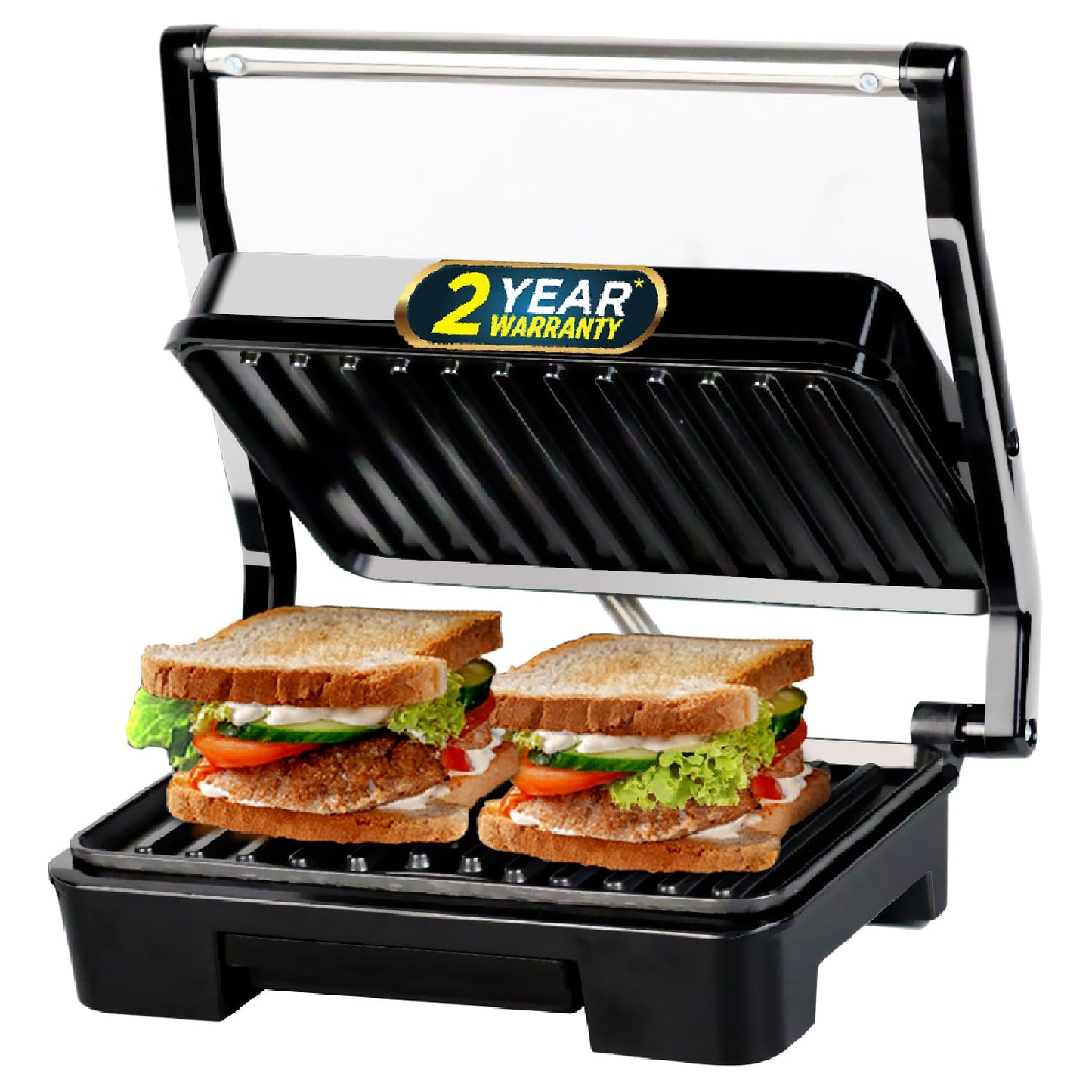 iBELL SM1515 Sandwich Maker with Floating Hinges, 1000 Watt, Panini / Grill / Toast, Grill  (Black, Silver)
