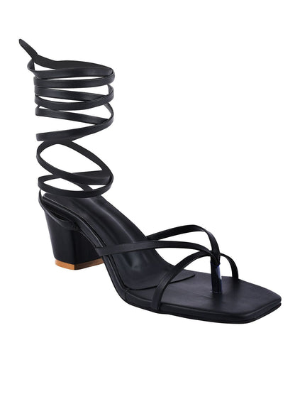 SHOETOPIA WOMEN BLACK HEELS SANDAL