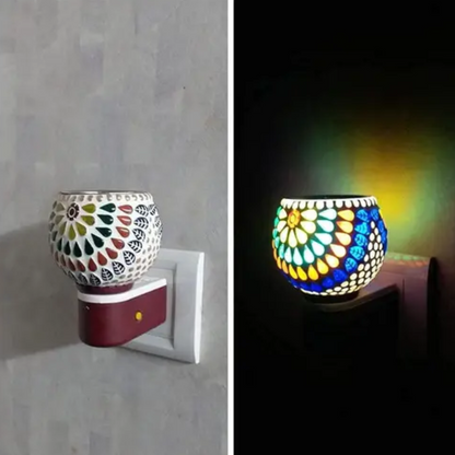 Glass Kapoor Dani diffuser with dual-mode lamp, electric camphor and essential oil diffuser for home aroma and decor.