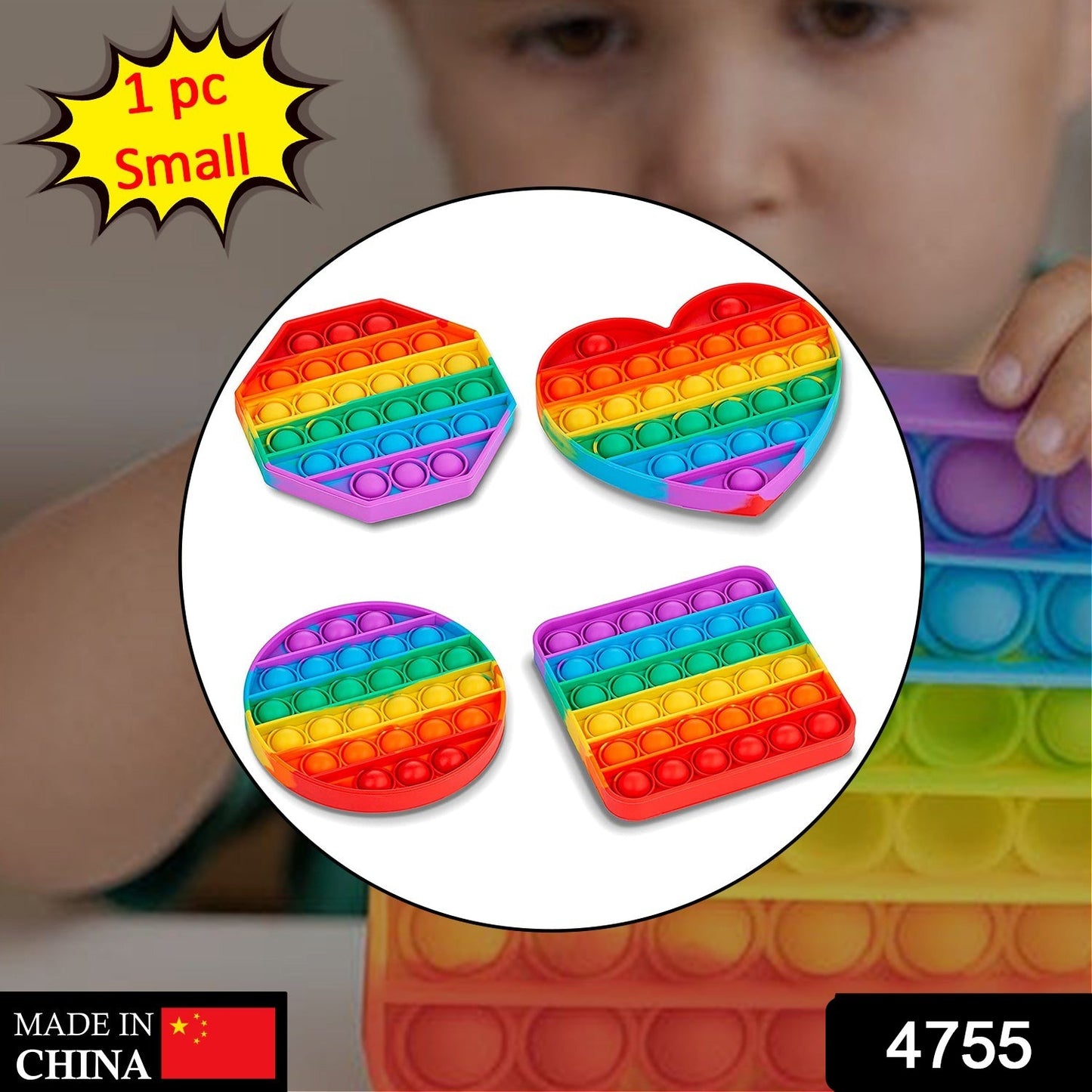 Wukusy 4755 Mix Pattern Rainbow Push Pop Bubble Fidget Toy showing colorful silicone bubbles for sensory play