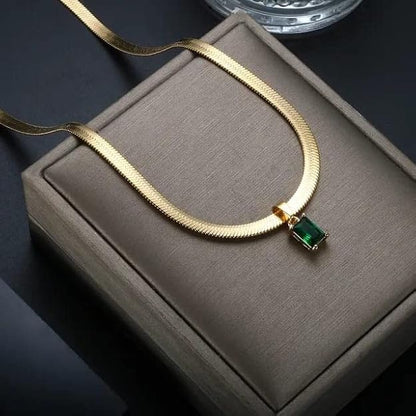 Square Green Zircon Pendant Necklace Women's Classic Luxury Girls Jewelry Chain