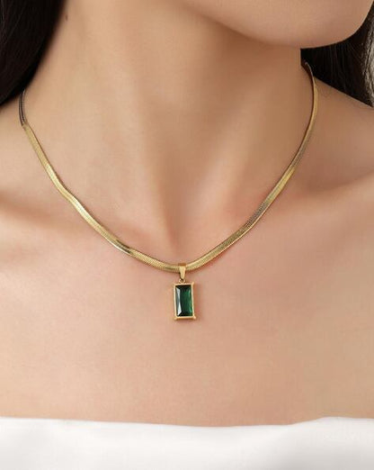 Square Green Zircon Pendant Necklace Women's Classic Luxury Girls Jewelry Chain