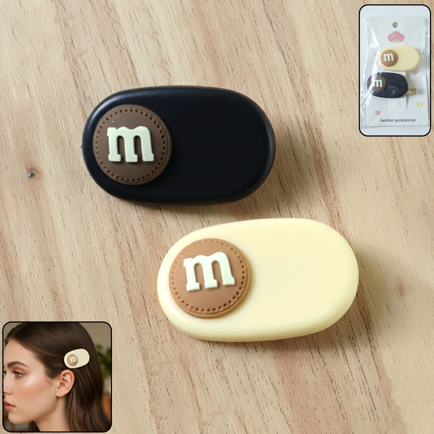 Set of two Wukusy alphabet letter decorative hair clips featuring colorful letter designs for stylish hair accessories.