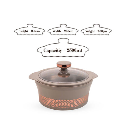 Stainless Steel Casserole with Glass Lid|HotPot Thermosteel Insulated Casserole|Roti Server-2500 ML|