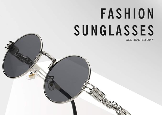 Gothic steampunk round sunglasses with metal circle frame and intricate design, stylish accessory by Drpshippr