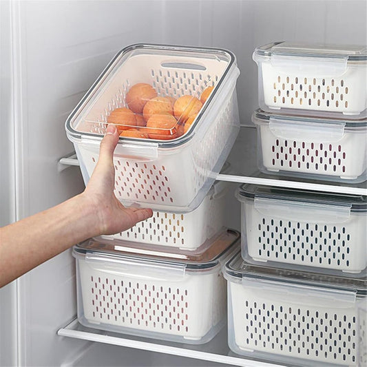 Storage Box Refrigerator Storage Box Vegetable And Fruit Box Drain Basket ( Pack Of 3 )