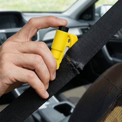 Wukusy keychain car safety hammer with seat belt cutter and window breaker, compact emergency tool for vehicle rescue.