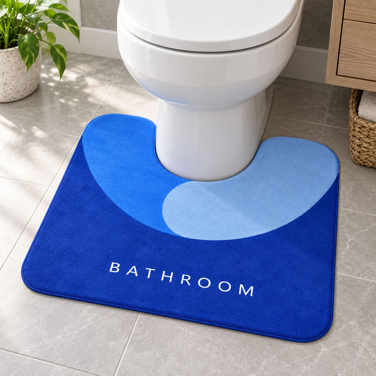 Wukusy U shape toilet contour mat with anti-skid backing and absorbent surface, 40x50 cm commode rug for bathroom comfort