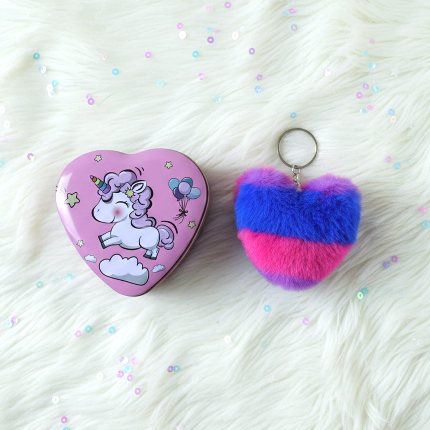 Heart Shape Gift Box  Plush Keychain (2 Pc)