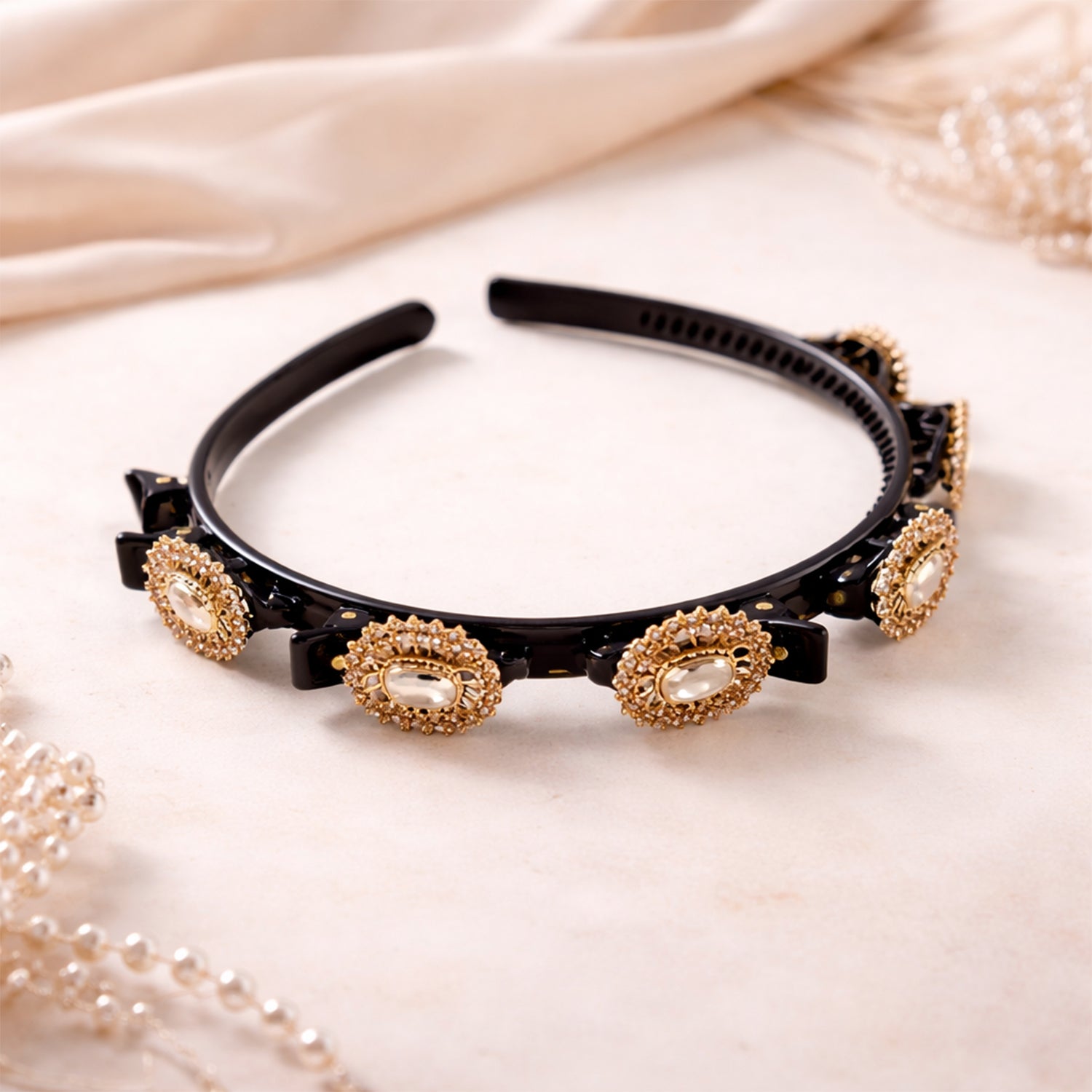 Premium Gold Stone Studded Designer Hair Band (1 Pc)