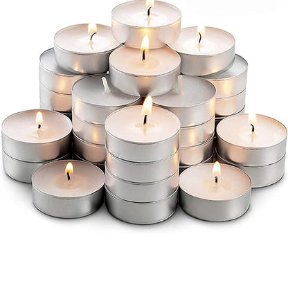 Set of 50 smokeless tealight candles by Wukusy, featuring tealight candles with a teal color and compact size for decorative use