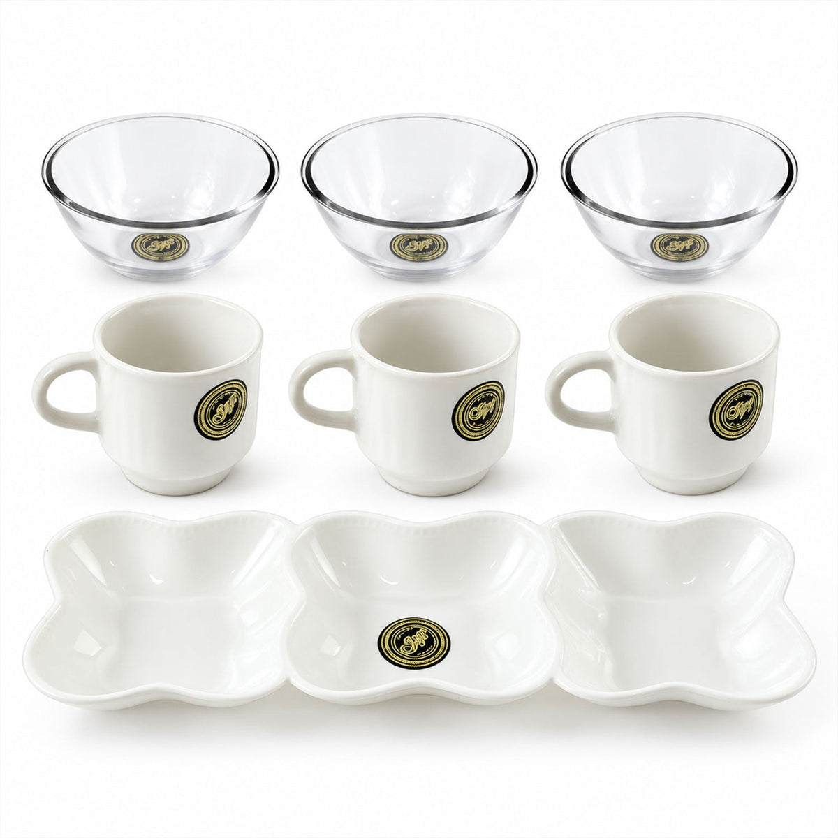 Wukusy 7-piece snack serving gift set with cups, bowls, and divided platter for entertaining and snack presentation