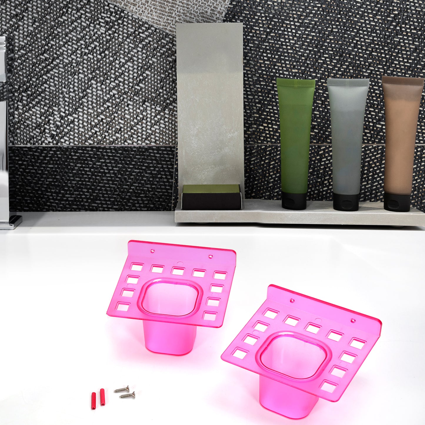 Wukusy 2-in-1 tumbler and toothbrush holder set, two-piece pack, made of durable material for home bathroom organization.