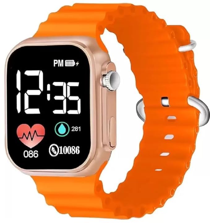 Drpshippr Ultra Smart Watch displaying digital time and fitness metrics on a sleek black smartwatch screen.