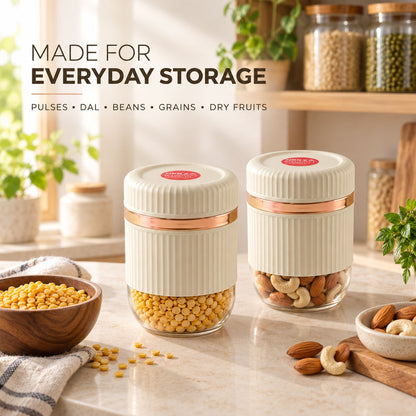 Dry Fruit Storage Containers With Threaded Lids And Clear Bases (2 Pc Set)