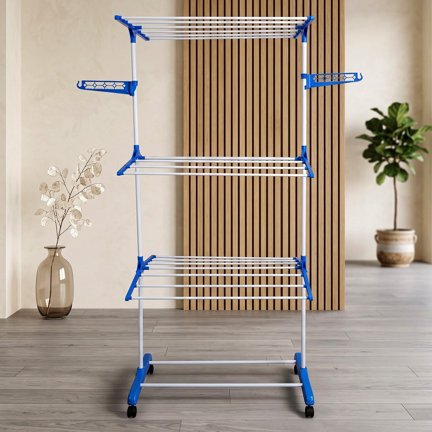 3 Layer Foldable Clothes Drying Stand With Wheels For Home And Balcony Use (1 Pc)